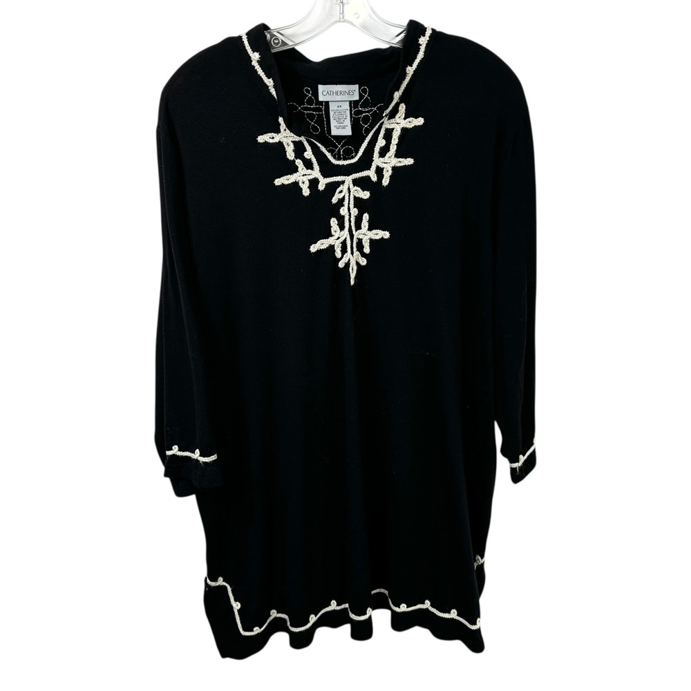 Catherines Black Tunic with Cream Embroidered Trim